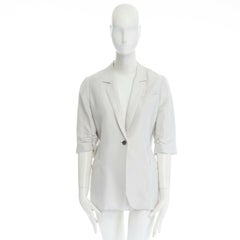 ELIZABETH JAMES light grey viscose ruched short sleeve blazer jacket US2 S