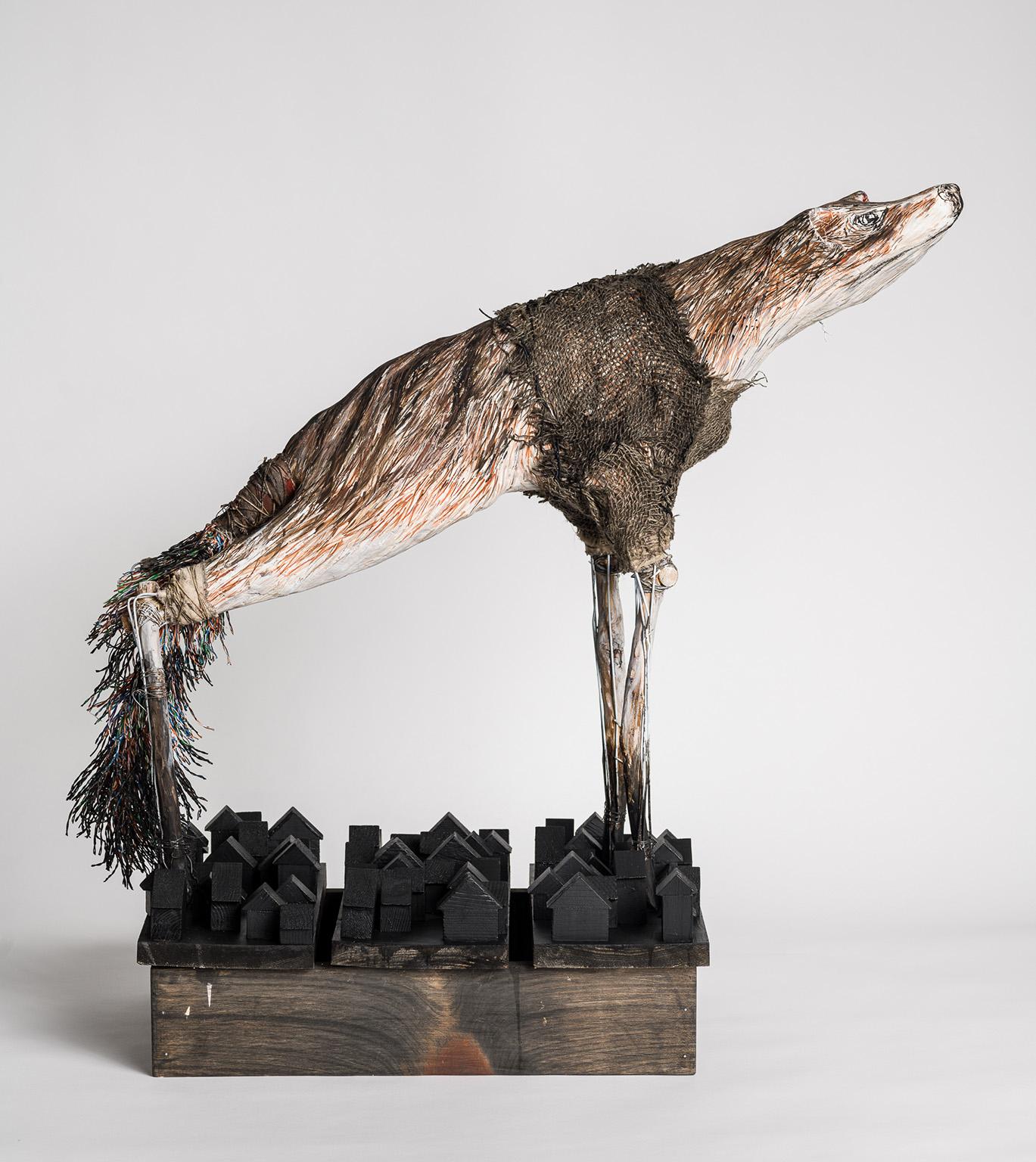  Grande sculpture d'un Marsupial carnivoreux disparu : « La lune de Thylacine »