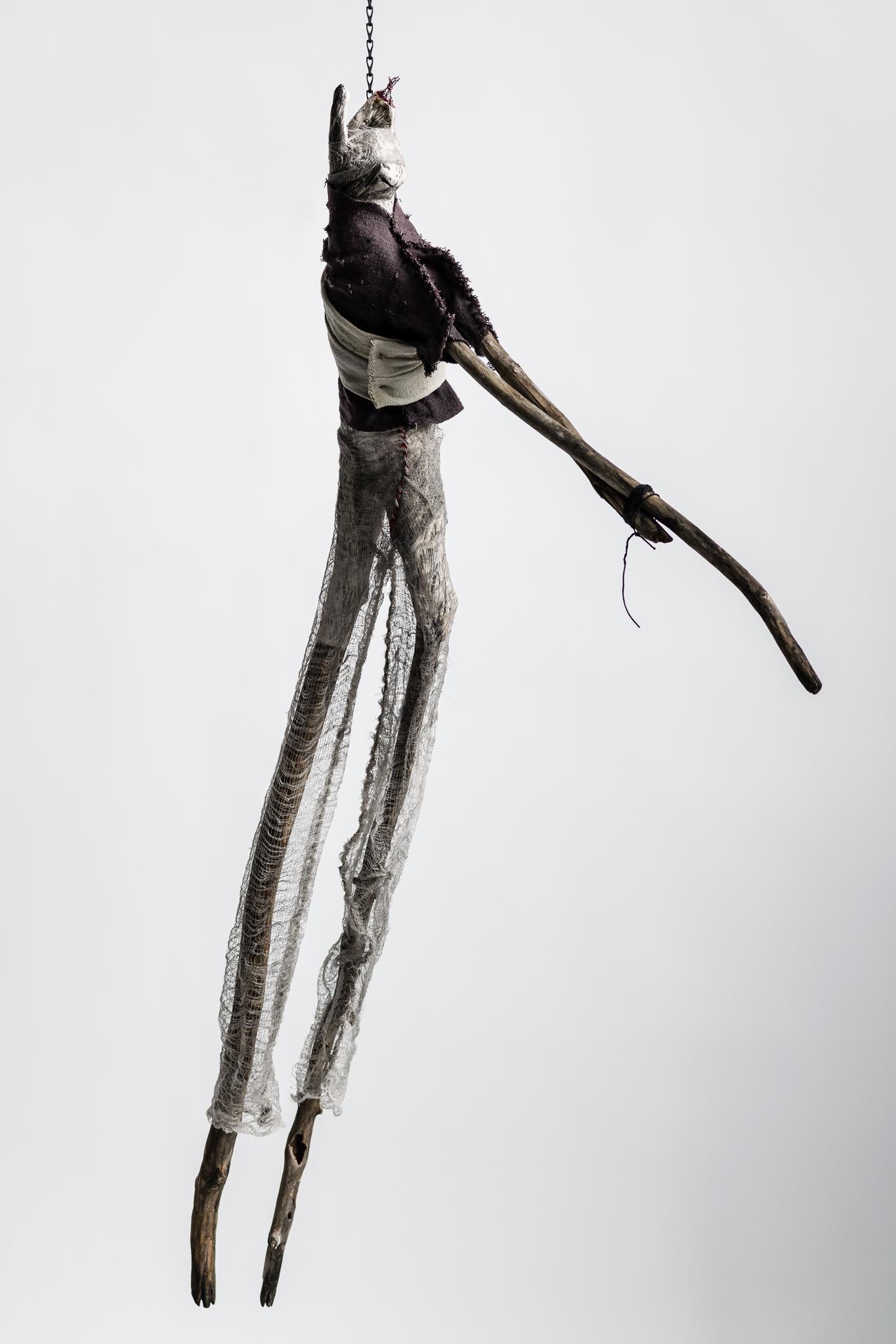Elizabeth Jordan Figurative Sculpture - Sculpture of hare suspended form chain: 'Children 5'