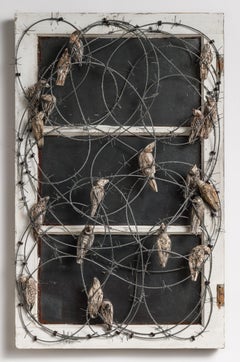 Window Frame with Birds & Barbwire: 'Wren Day'