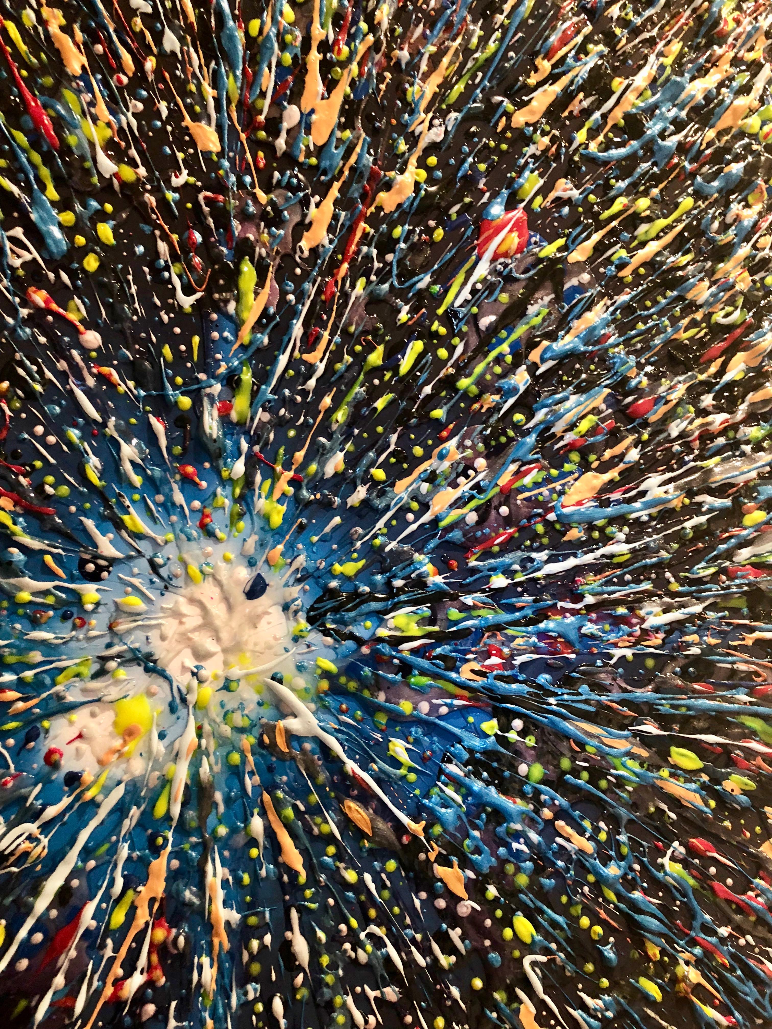 “Bang” blues, reds and greens a cosmic explosion, inspired by Hubble telescope For Sale 1
