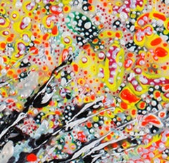 “Primal Burst” yellows, greens and black a cosmic explosion, inspired by Hubble