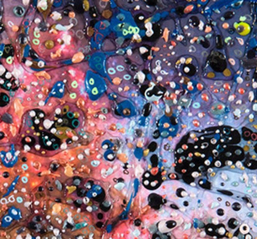 “Space” pinks, blues and black, a cosmic explosion, inspired by Hubble - Painting by Elizabeth Knowles