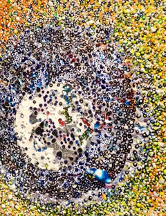 “Sporb”, textured in orange, yellow, blue and white circles and dots