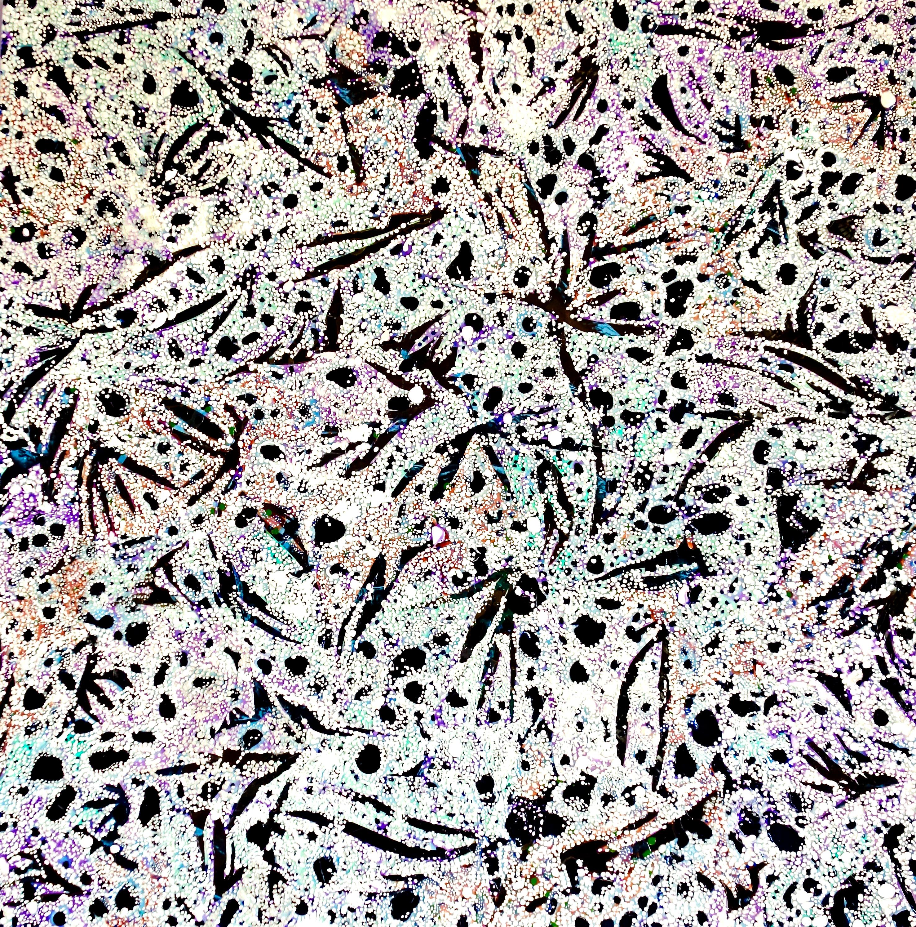 “Winter Pond”, textured white, purple and blue patterns suggests a frosty lake For Sale 1