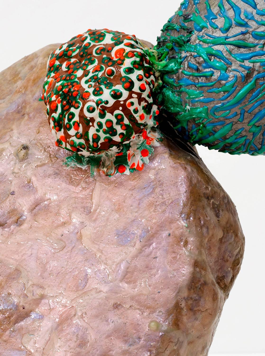 “The Other Three”, red, and turquoise texture on an opalescent background - Abstract Sculpture by Elizabeth Knowles