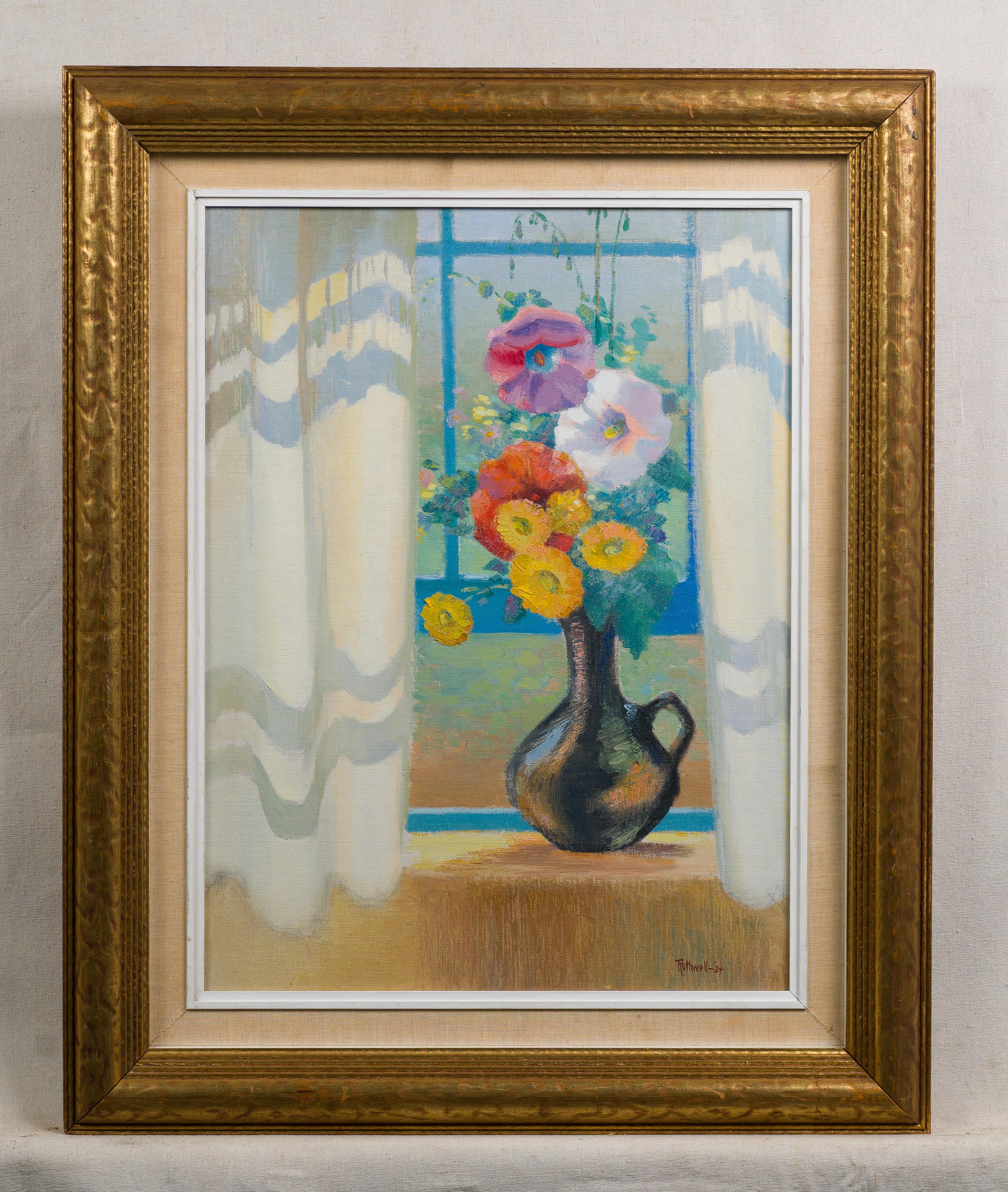 Antikes, seltenes Ölgemälde einer amerikanischen weiblichen Künstlerin, impressionistisches Blumenstillleben (Impressionismus), Painting, von Elizabeth L. Rothwell