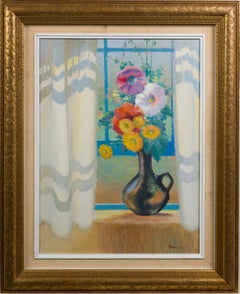 Antique American Female Artist Impressionist Flower Still Life Rare Oil Painting