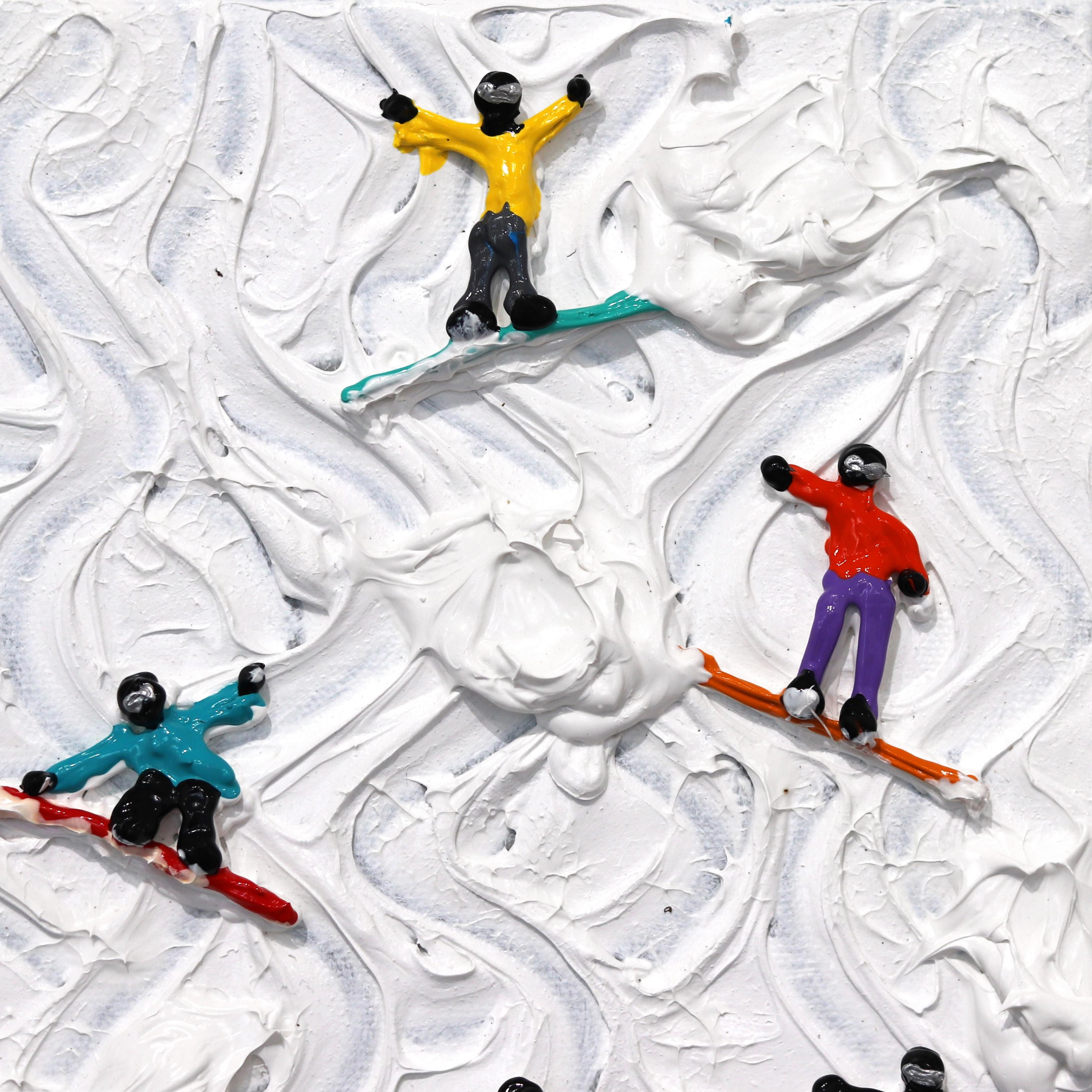 Just Snowboarders - Three Dimensional Textural Winter Landscape Painting - Contemporary Mixed Media Art by Elizabeth Langreiter