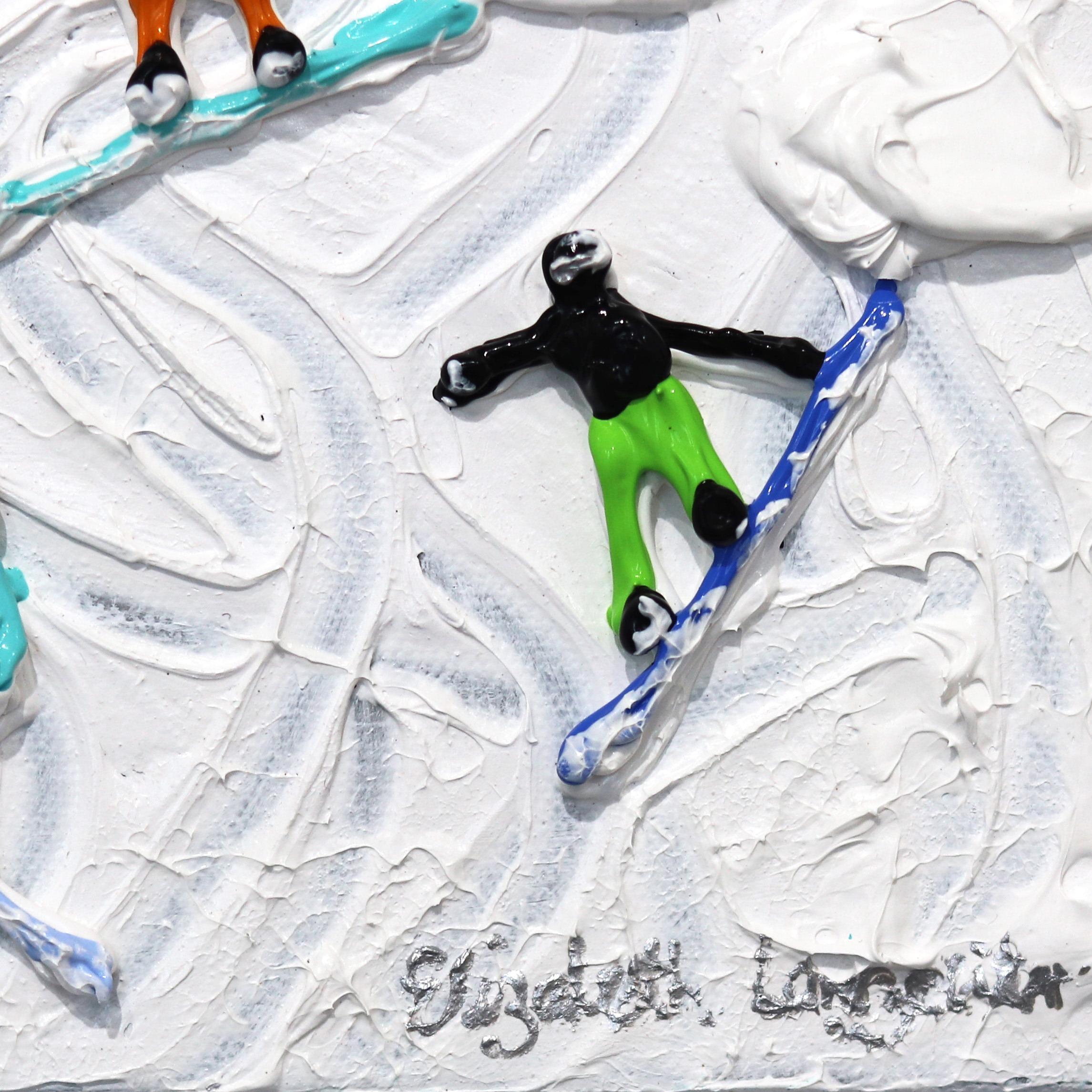 Just Snowboarders - Three Dimensional Textural Winter Landscape Painting For Sale 2