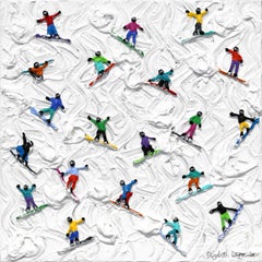 Just Snowboarders – Dreidimensionales, strukturiertes, strukturiertes Winterlandschaftsgemälde