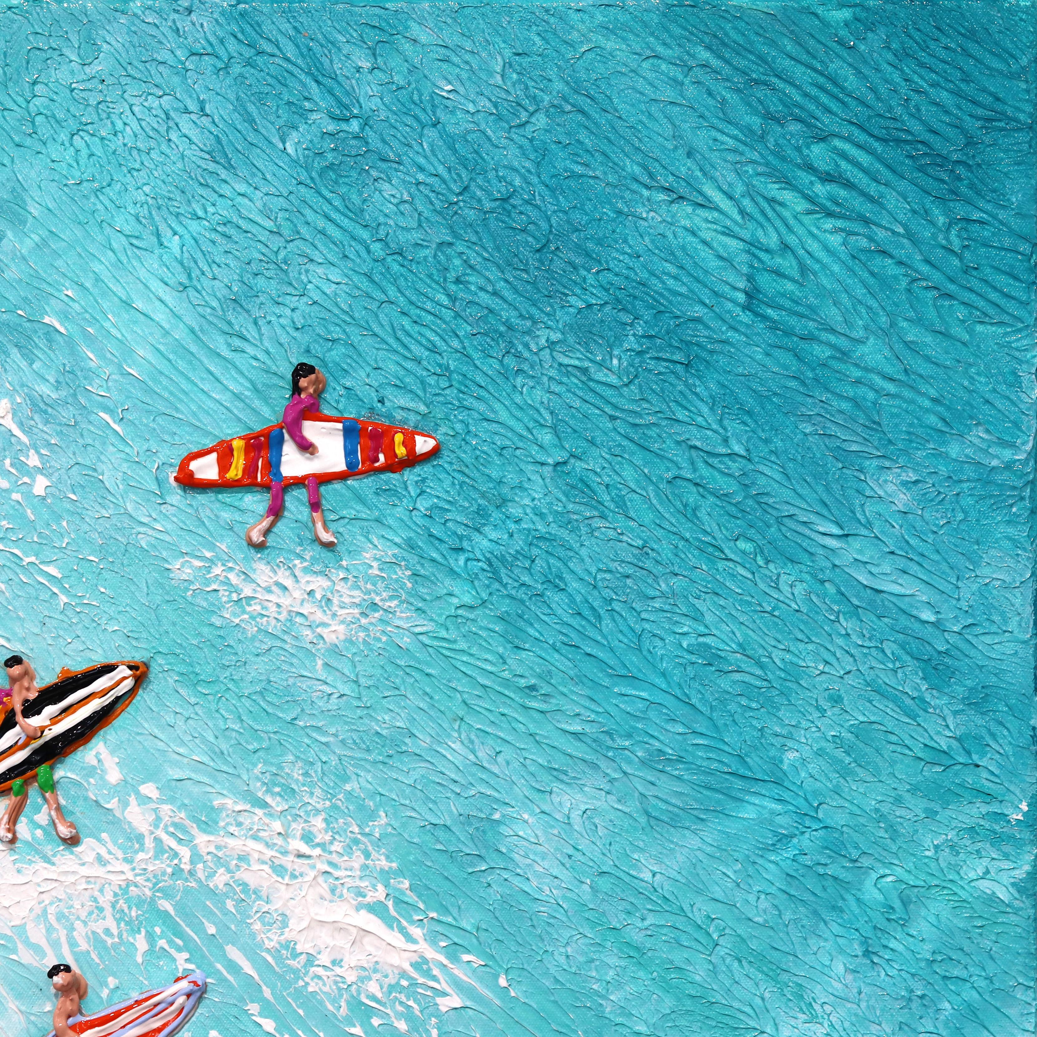 Sun Sand Surf - Textural Three Dimensional Original Seascape Beach Painting - Contemporary Mixed Media Art by Elizabeth Langreiter