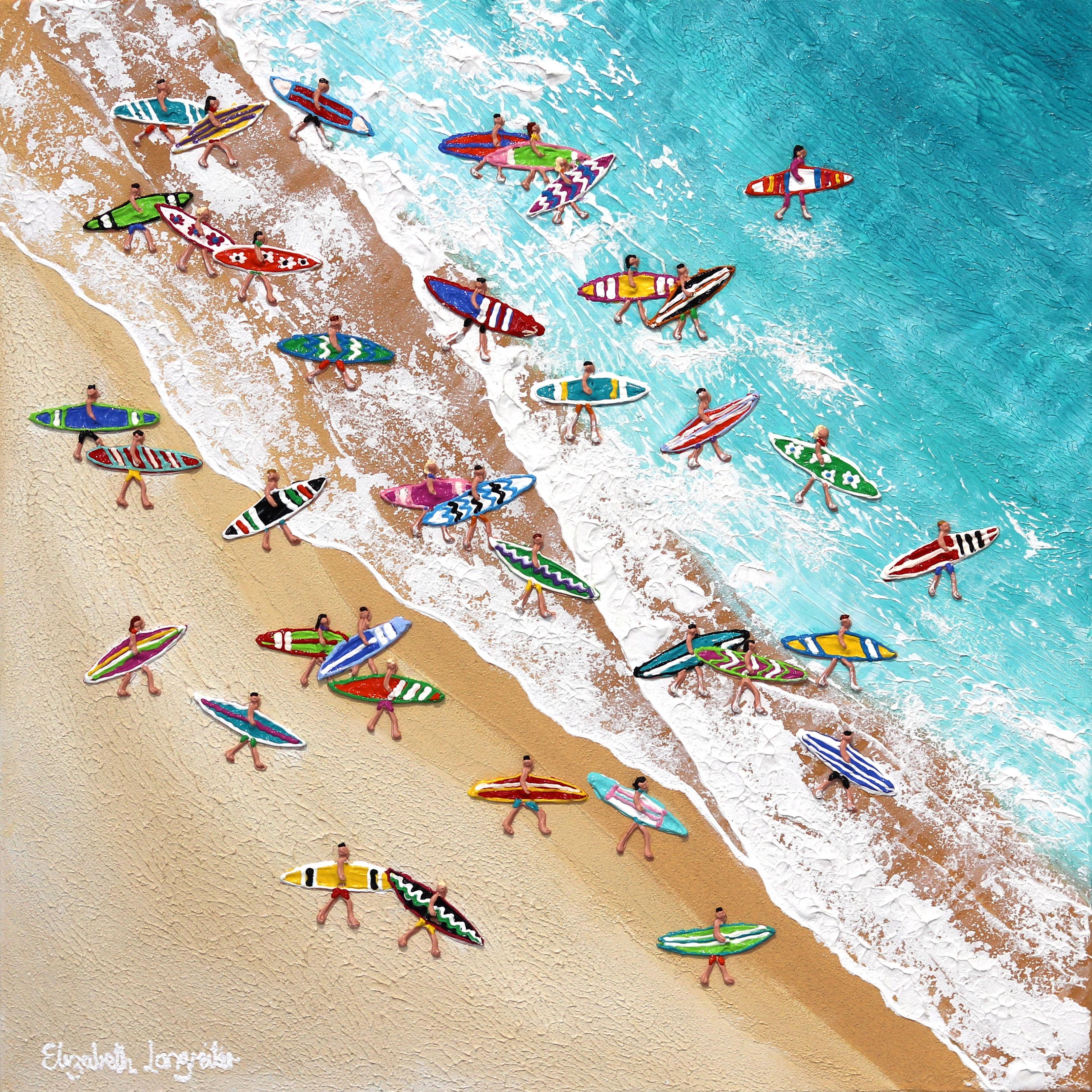 Sun Sand Surf - Textural Three Dimensional Original Seascape Beach Painting - Mixed Media Art by Elizabeth Langreiter