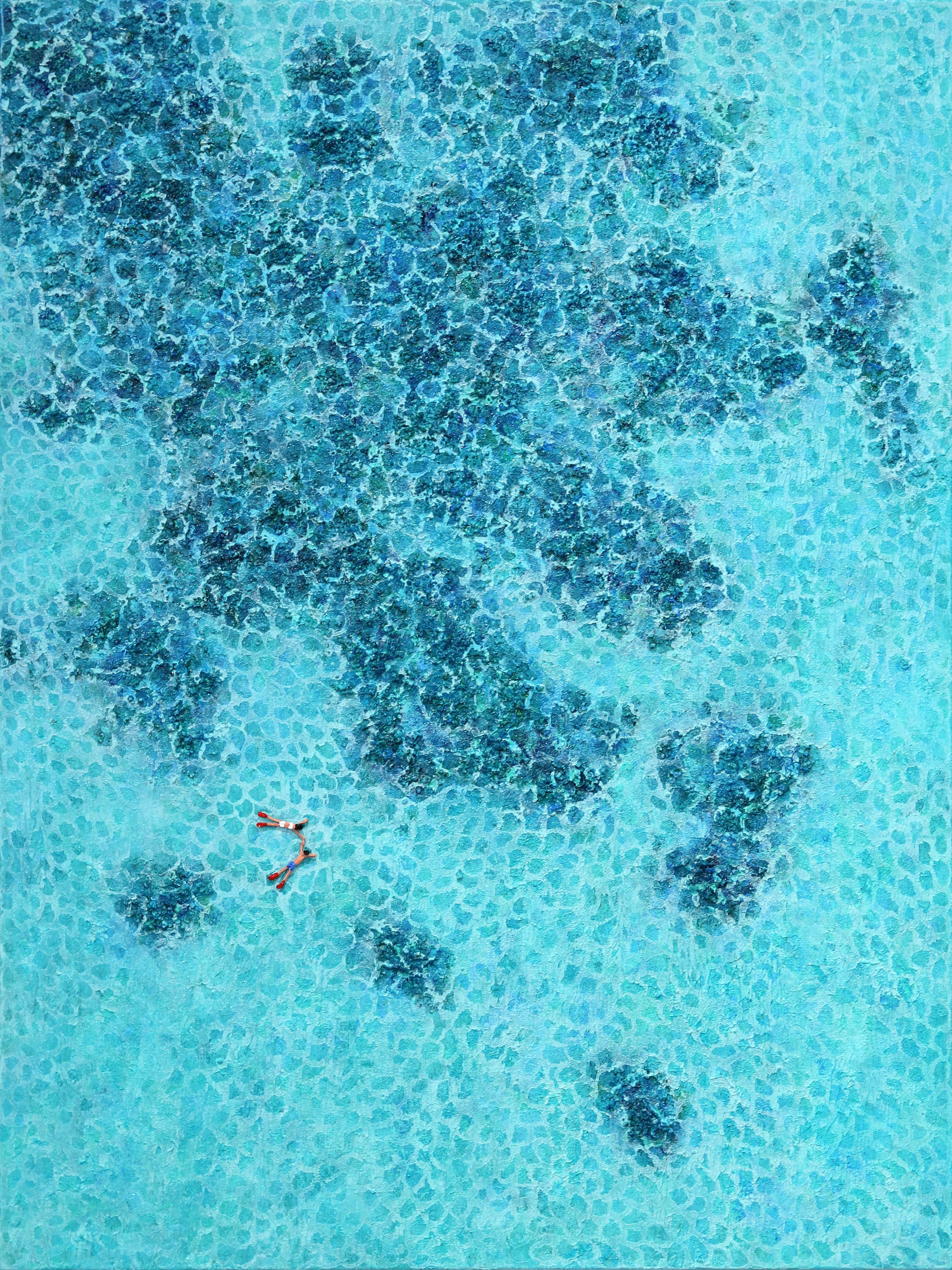 Abstract Painting Elizabeth Langreiter - You Will Always Be The One - Grande peinture de paysage aquatique bleu