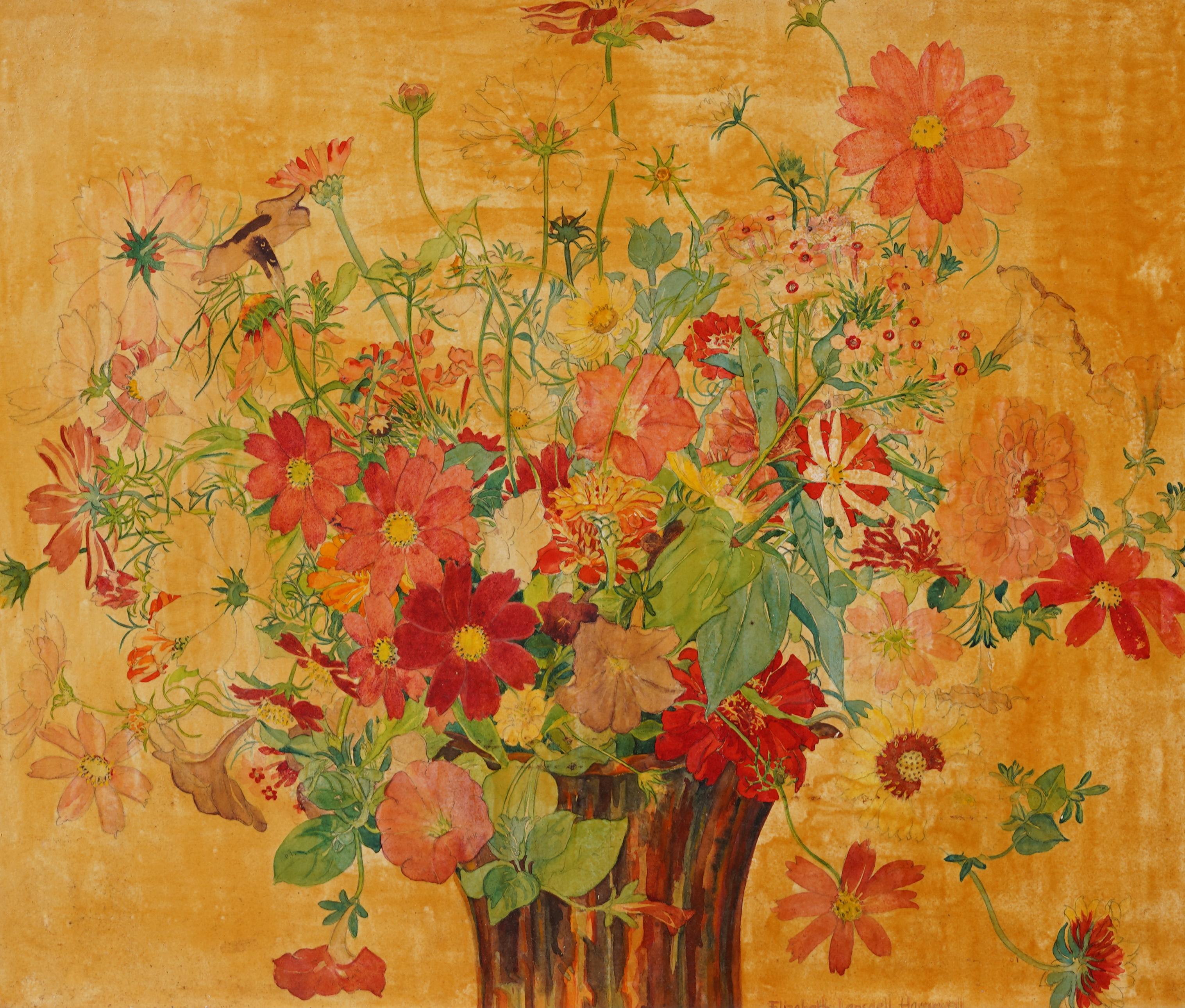 Pittura ad olio antica americana modernista Art Deco Flower Still Life Silver incorniciata - Still-Life Painting Marrone di Elizabeth Lansdell Hammell