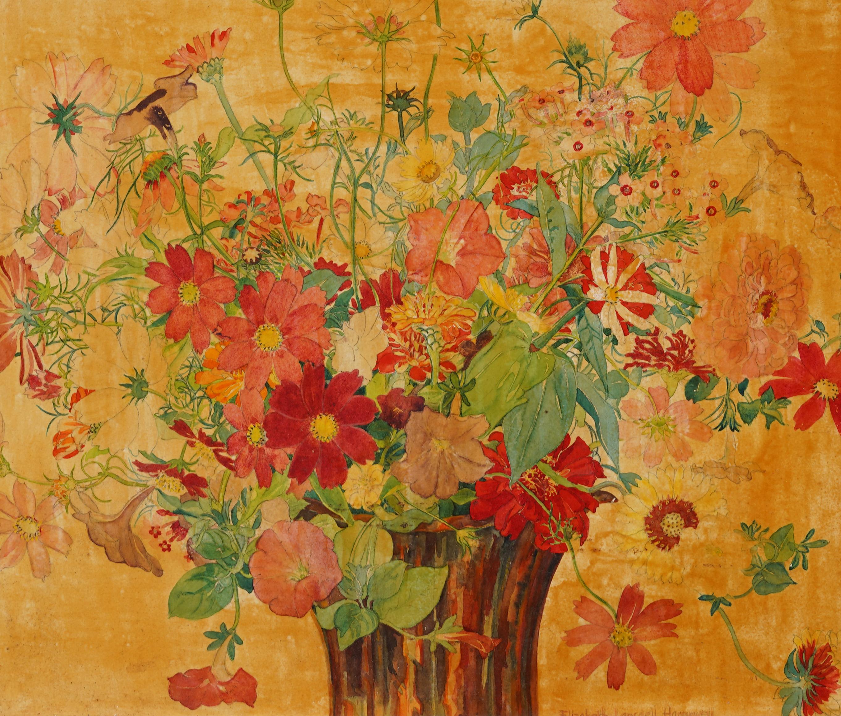 Pittura ad olio antica americana modernista Art Deco Flower Still Life Silver incorniciata 1