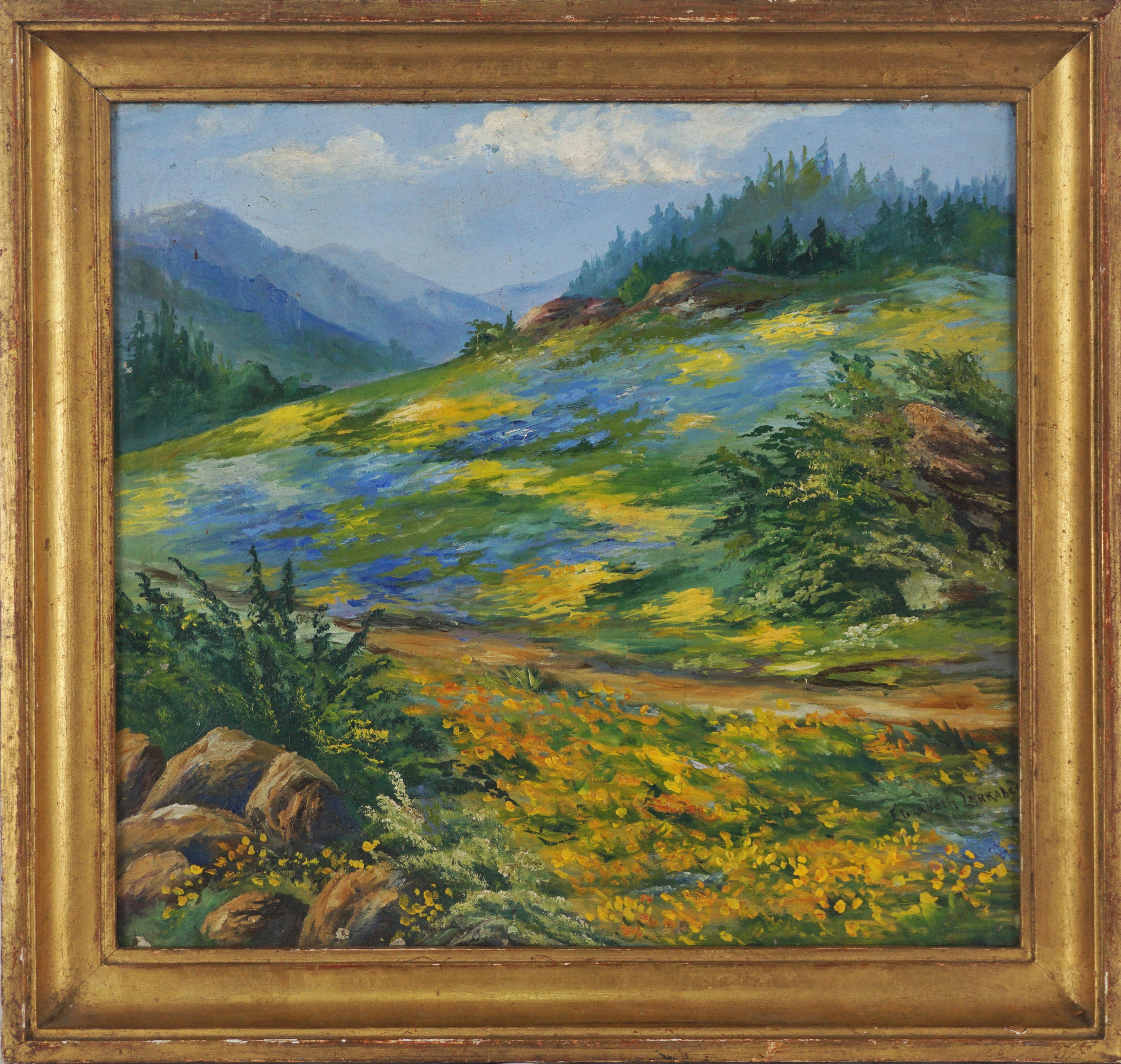 Elizabeth Larrabee Landscape Painting - Through The Spring Fields, Early 20th Century Landscape w Wildflowers in Bloom 