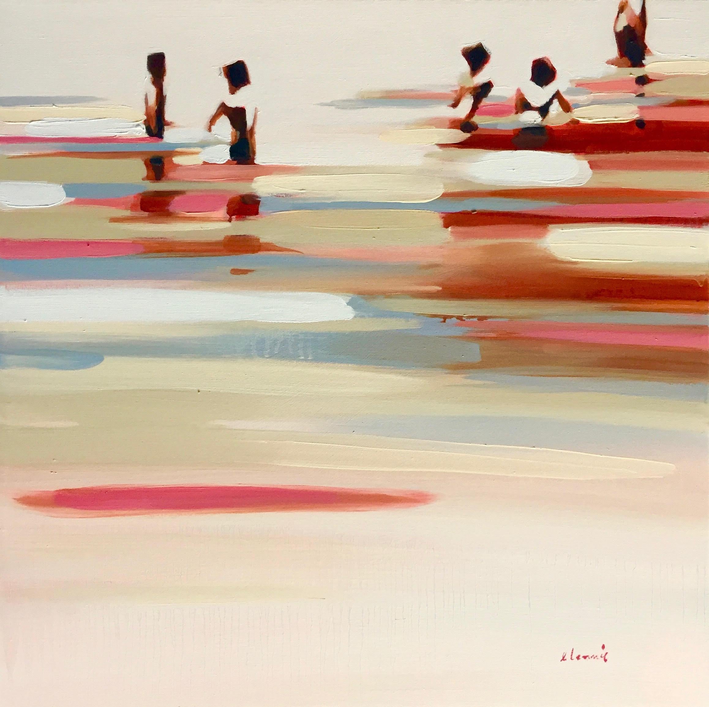 Elizabeth Lennie Abstract Painting - "Deep Summer Revisited" Abstract oil painting of figures in the water