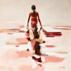"Independence" Abstract oil painting of a woman wading in the water