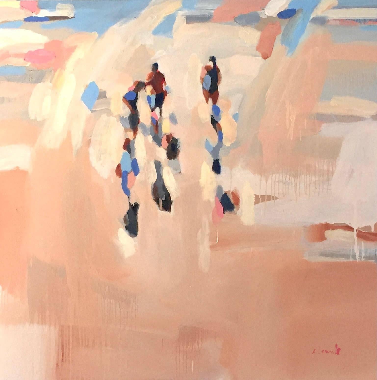 Elizabeth Lennie Figurative Painting - "Low Tide" Painterly Depiction of People Walking on Beach