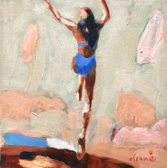 "Mythography #129" Abstract oil painting of a woman jumping in the water