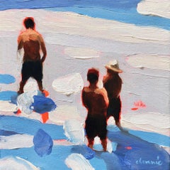 "Mythography 150" abstract oil painting of people in blue and white water