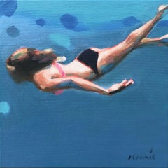 "Mythography 173" oil painting of a woman swimming under the water