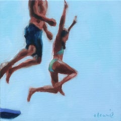 "Mythography 177" oil painting of a boy and girl jumping off a diving board