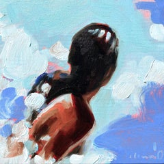 ""Mythographie 189" Peinture en bleu et blanc d'une femme sur la surface de l'eau