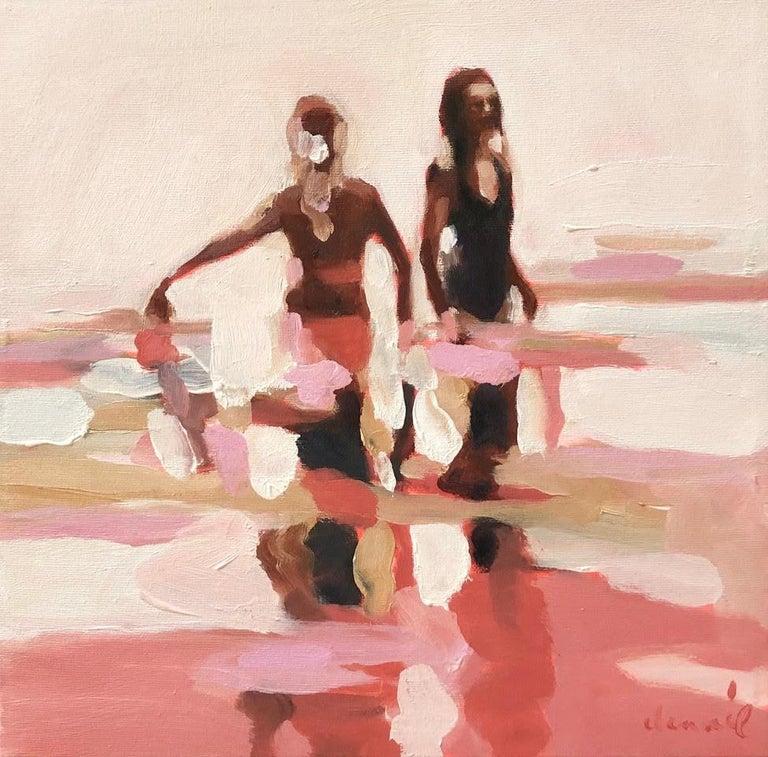Elizabeth Lennie Pink Summer 3 Abstract Oil Painting Of Two