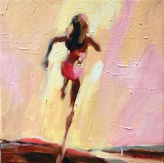 ''Restless Heart'' Abstract oil painting of a women running in pink bikini