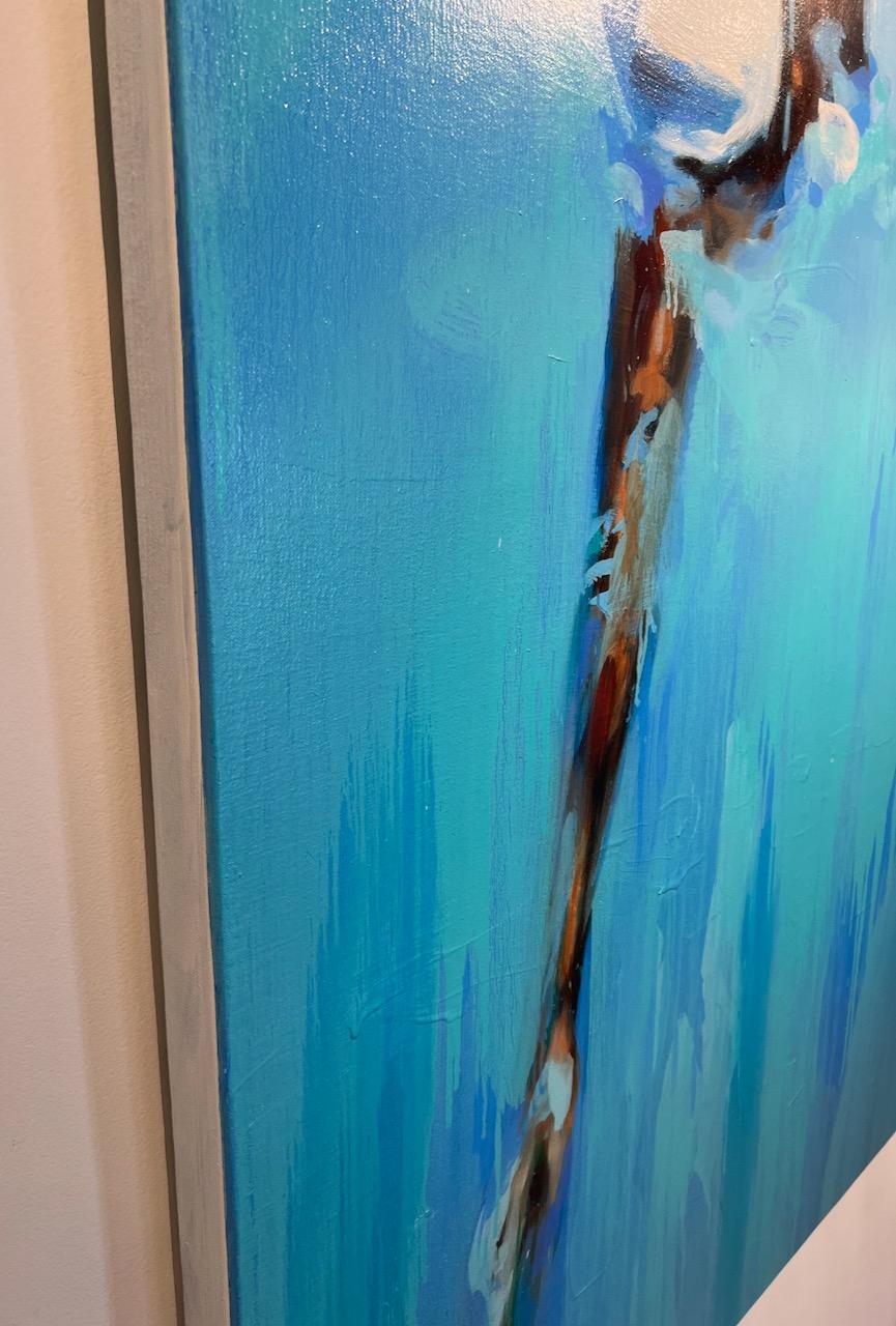 Abstraktes Ölgemälde „Swim Team“ mit Wettbewerbsschwimmern in blauem Wasser 2