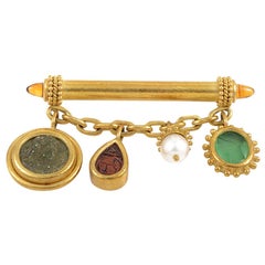 Elizabeth Locke 18 Karat Gemstone and Pearl Bar Brooch