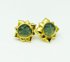 Elizabeth Locke 18 Karat Gold Venetian Glass, Intaglio Man in the Moon Earrings