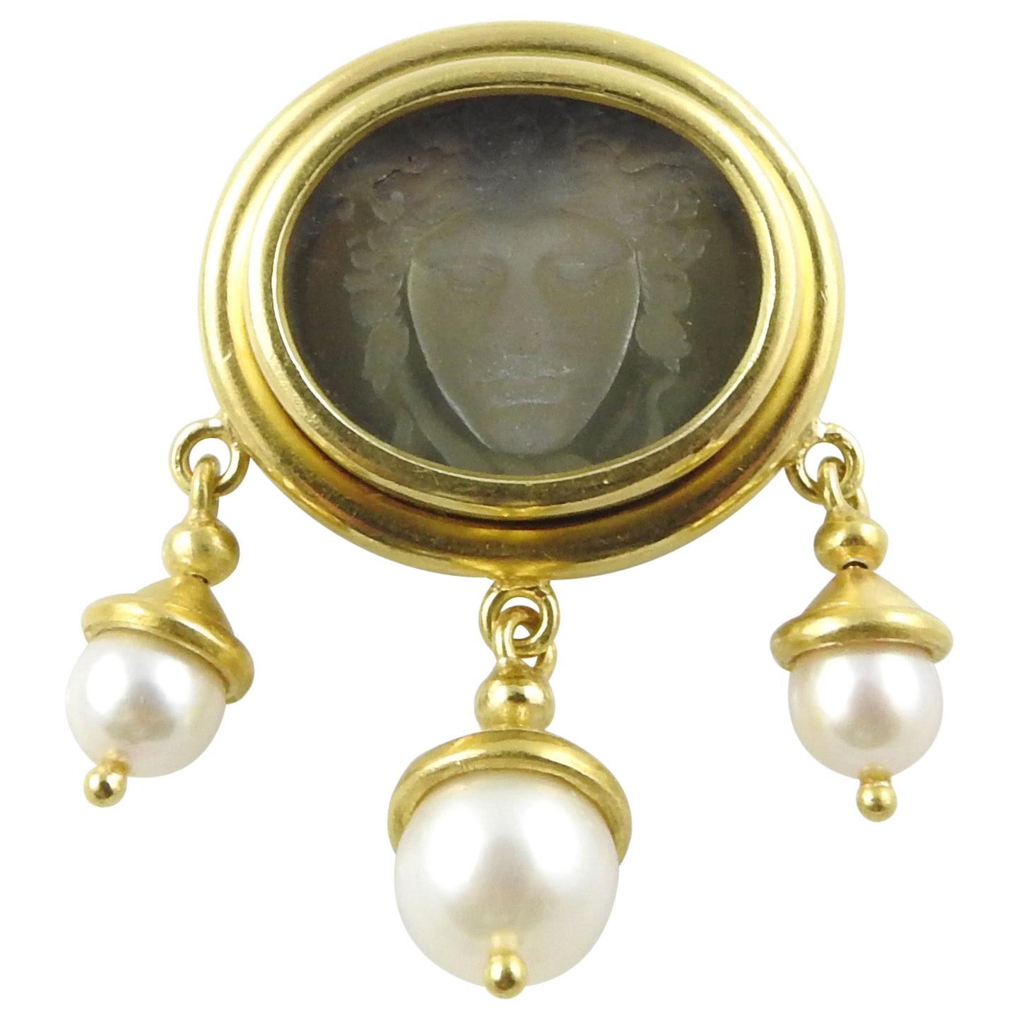 Elizabeth Locke 18 Karat Gold Venetian Glass Pearl Intaglio Brooch Pendant