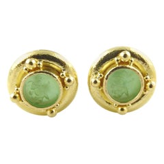 Elizabeth Locke 18 Karat Hammered Gold Green Venetian Glass Intaglio Earrings