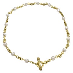Elizabeth Locke 18 Karat Yellow Gold & Akoya Pearl Station Chain Link Necklace