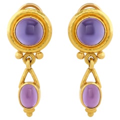 Elizabeth Locke 18 Karat Yellow Gold Amethyst and Mother of Pearl Drop Earrings