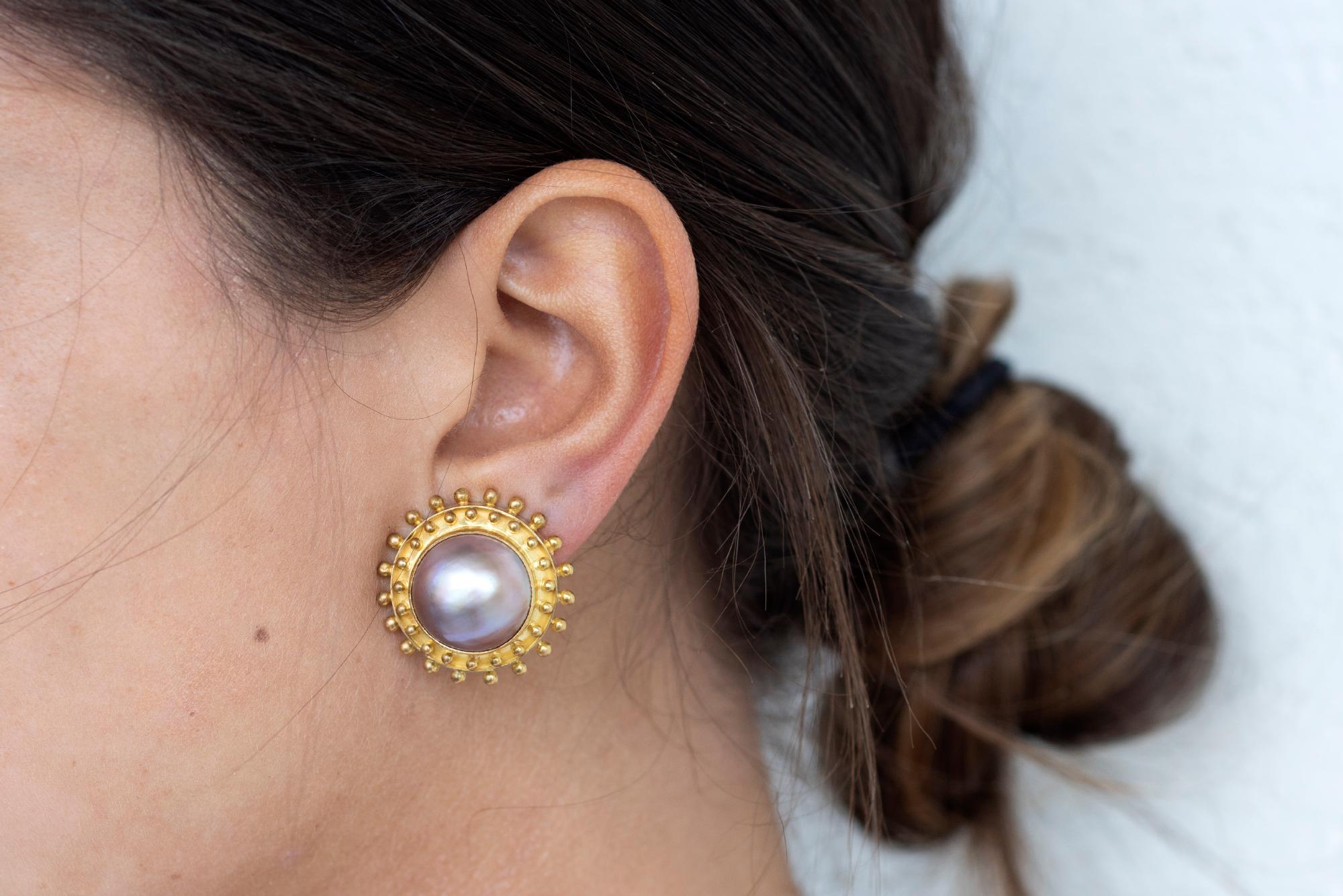 Elizabeth Locke 18 Karat Yellow Gold Mabe Pearl Earrings 1