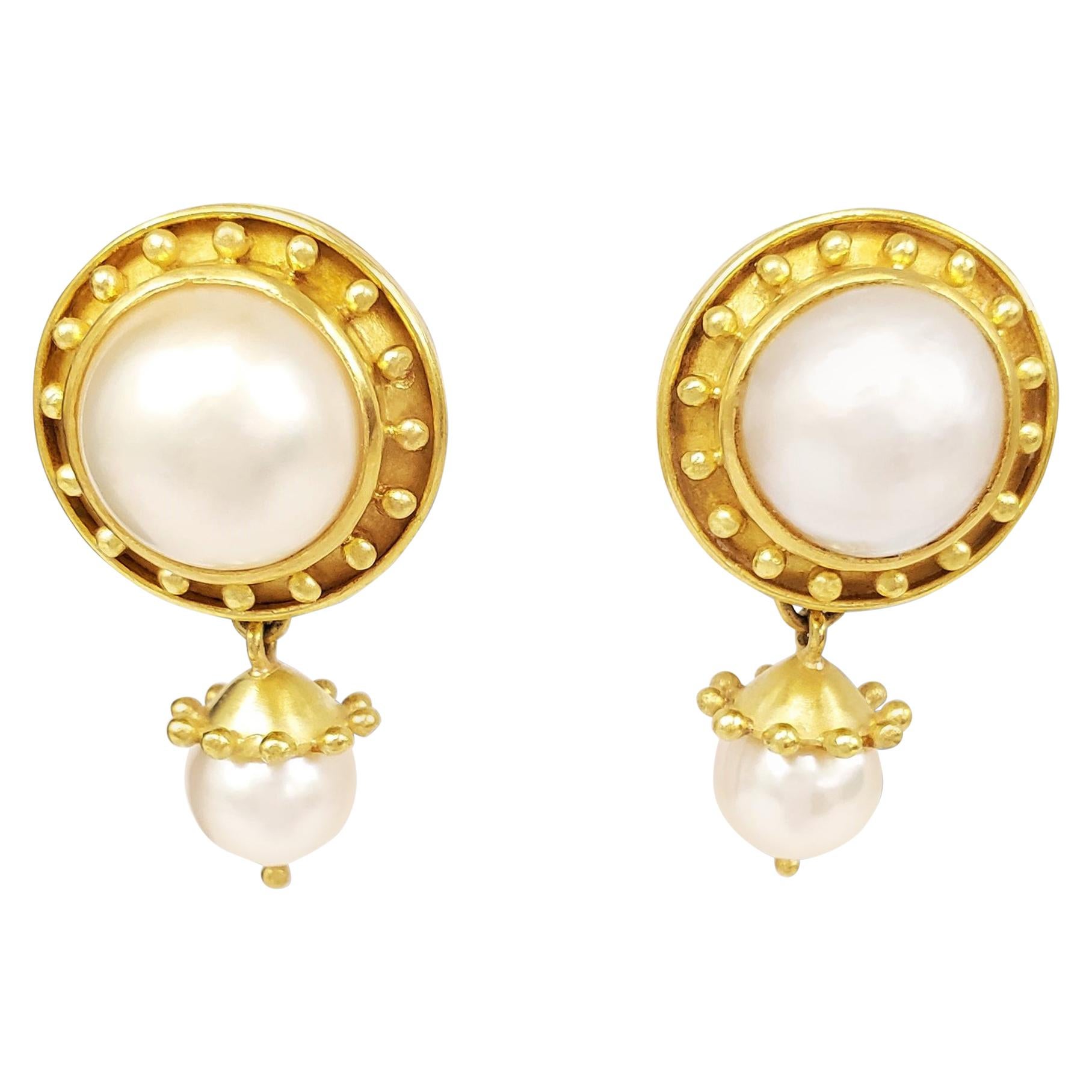 Elizabeth Locke 18 Karat Yellow Gold Pearl Earrings