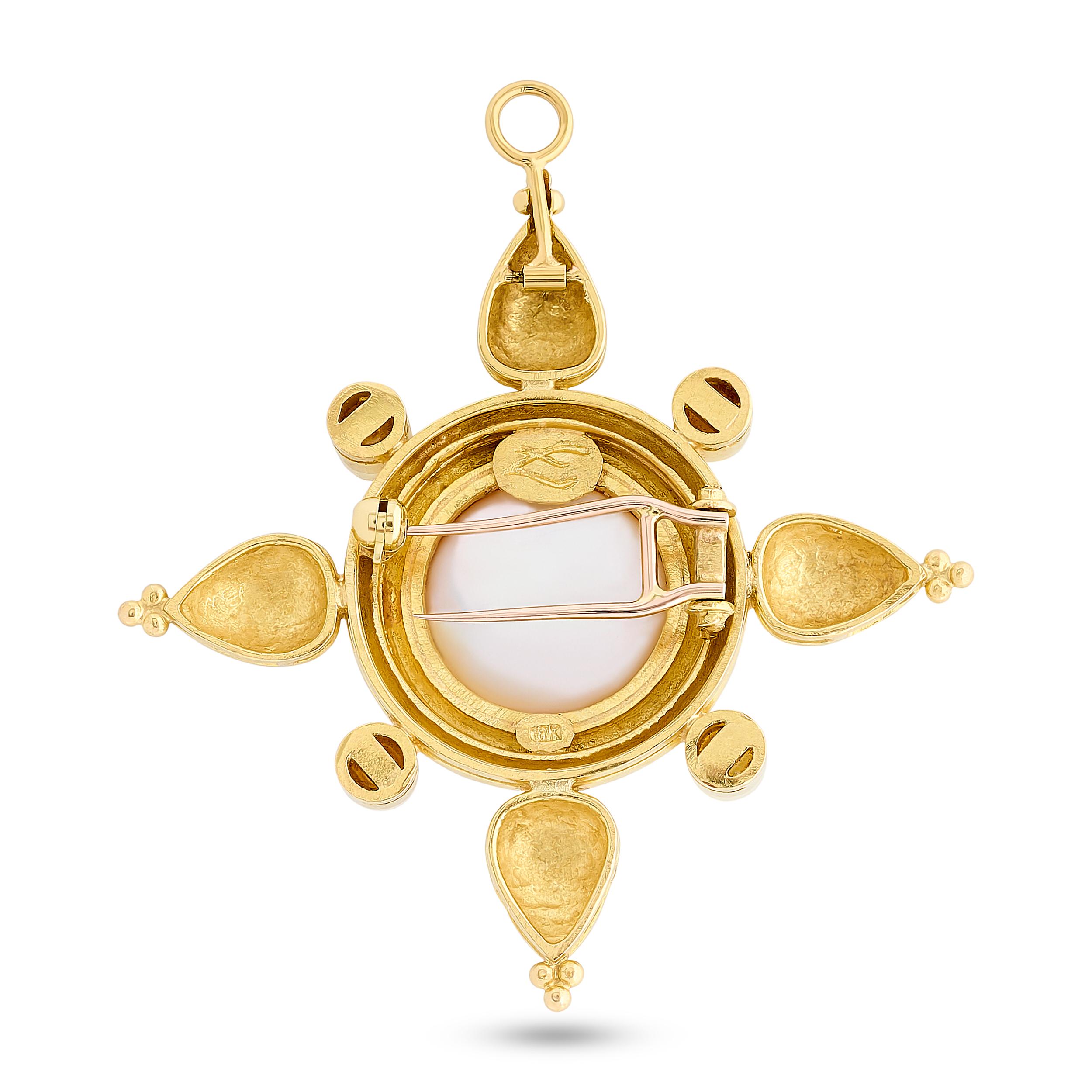 Round Cut Elizabeth Locke 18 Karat Yellow Mabe Pearl and Round Pearl Pin/Pendant For Sale