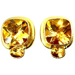 Elizabeth Locke 18K Byzantine Style Hammered Yellow Gold Large Citrine Earrings