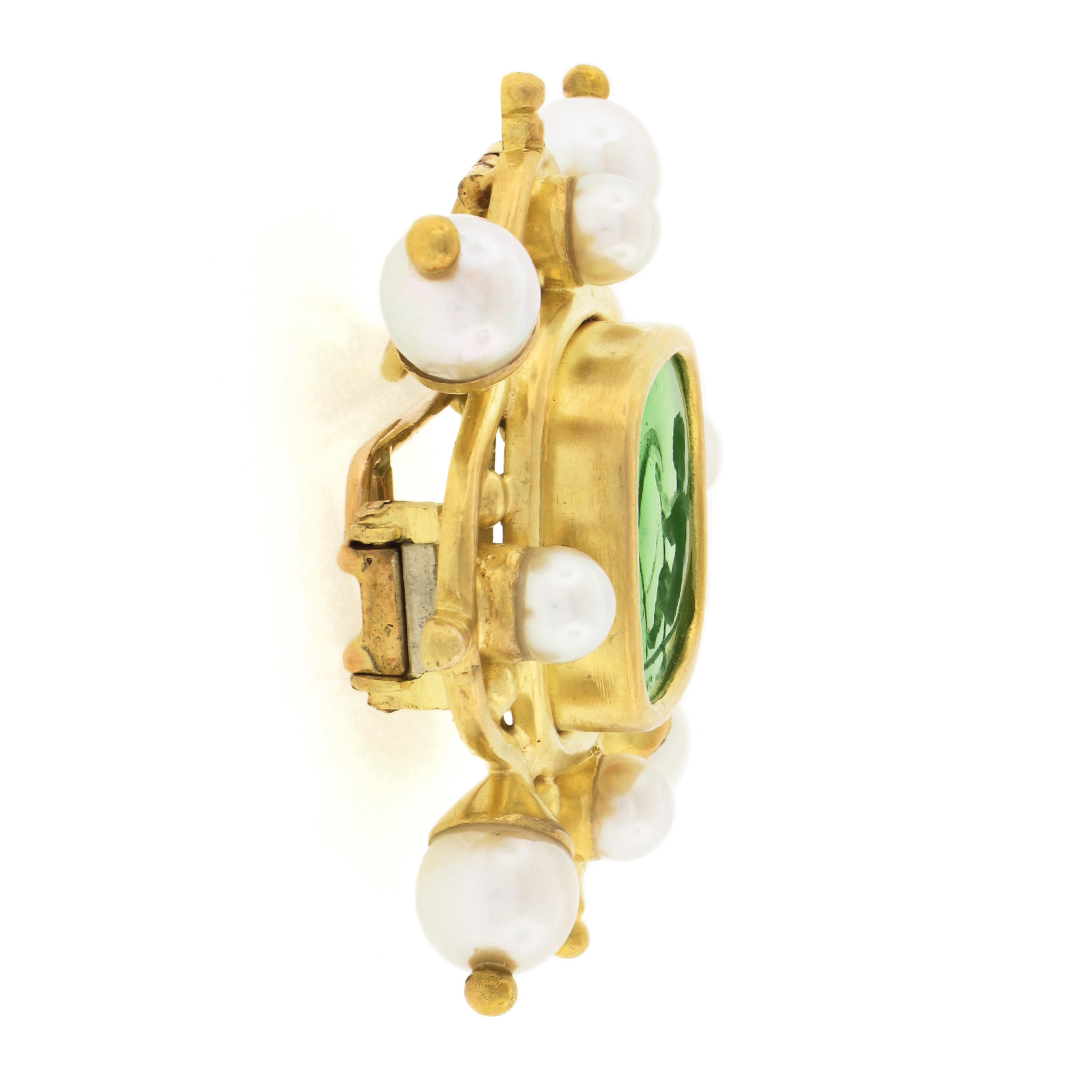 Elizabeth Locke 18k Gold Carved Green Glass Intaglio W/ Pearl Pin Brooch Pendant For Sale 1