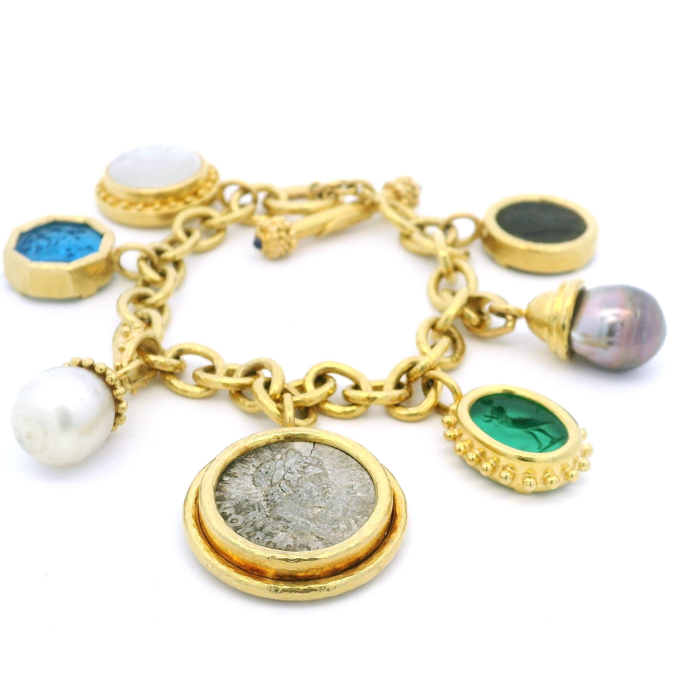 Elizabeth Locke 18K Gold Charm Armband Venezianisches Glas Intaglios, Perlen & Münzen im Angebot 2