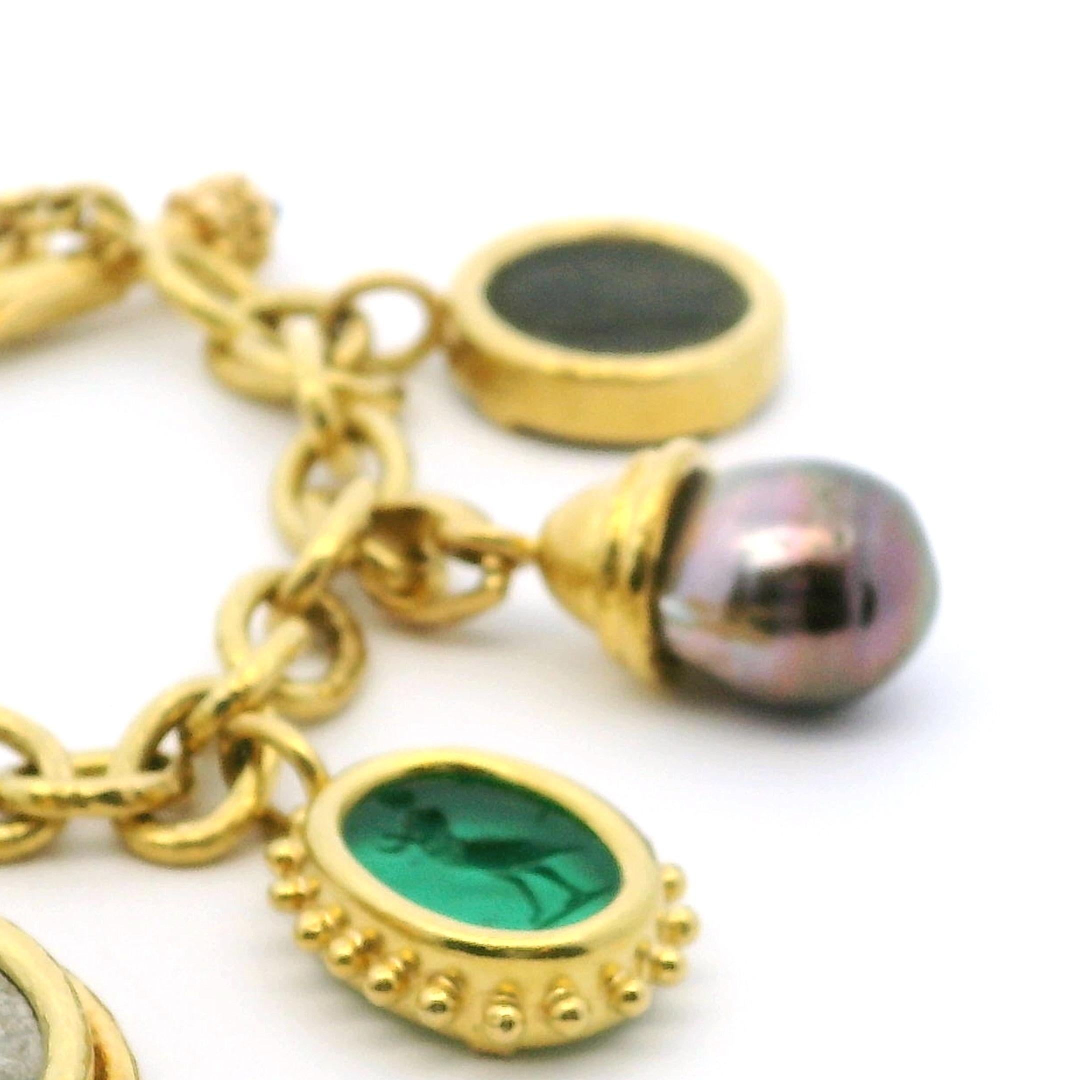 Elizabeth Locke 18K Gold Charm Armband Venezianisches Glas Intaglios, Perlen & Münzen im Angebot 3