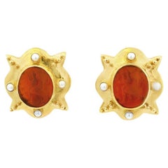 Elizabeth Locke 18K Gold Colored Glass and Cultured Pearl Intaglios Earrings