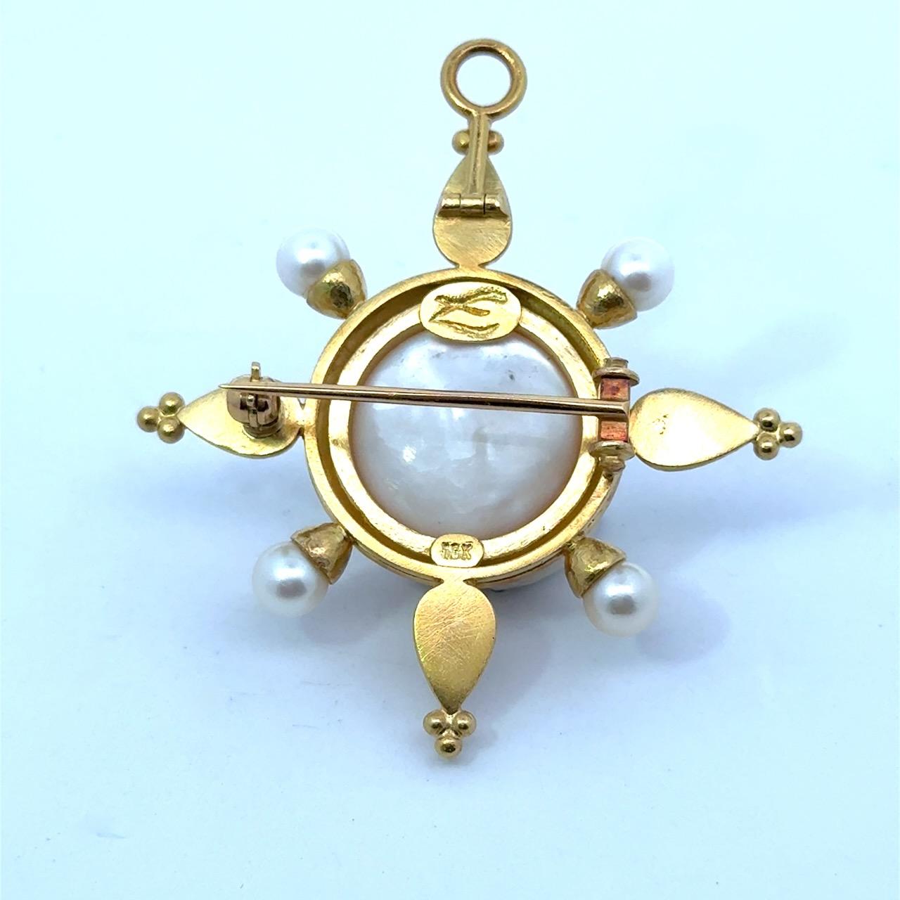Elizabeth Locke, or 18K, pendentif / broche en perles de Mabe avec boucle repliable en vente 5