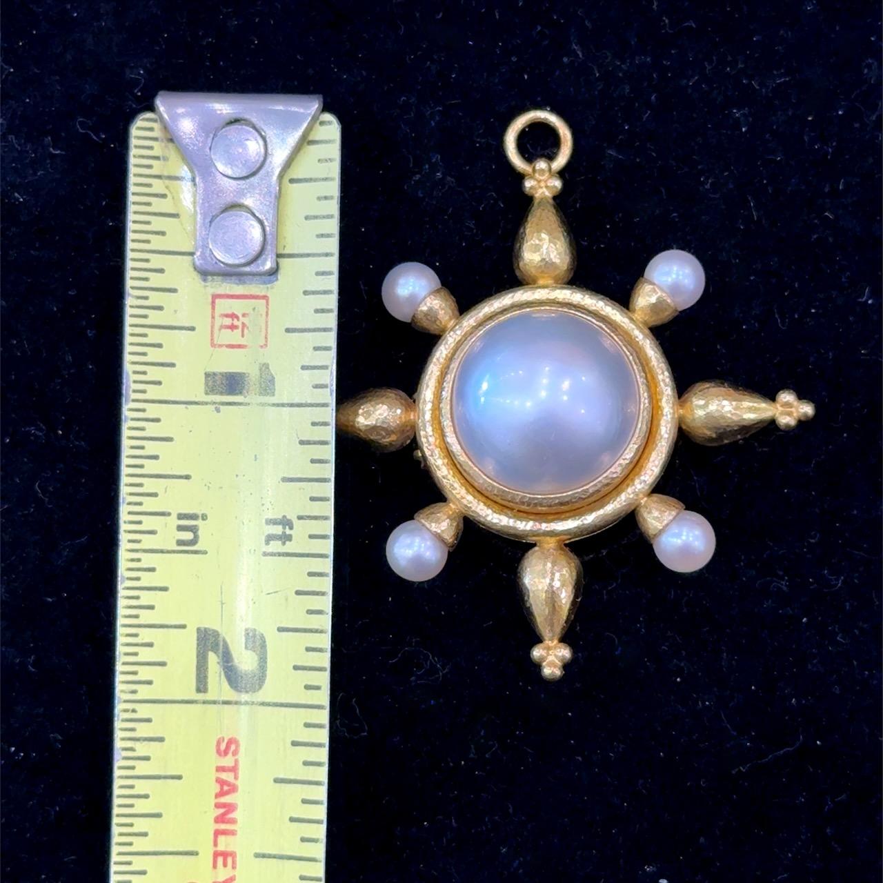 Elizabeth Locke, or 18K, pendentif / broche en perles de Mabe avec boucle repliable Bon état - En vente à Los Angeles, CA