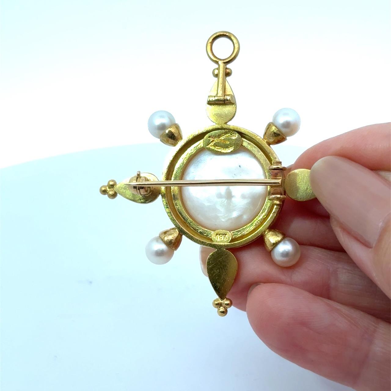 Elizabeth Locke, or 18K, pendentif / broche en perles de Mabe avec boucle repliable en vente 3