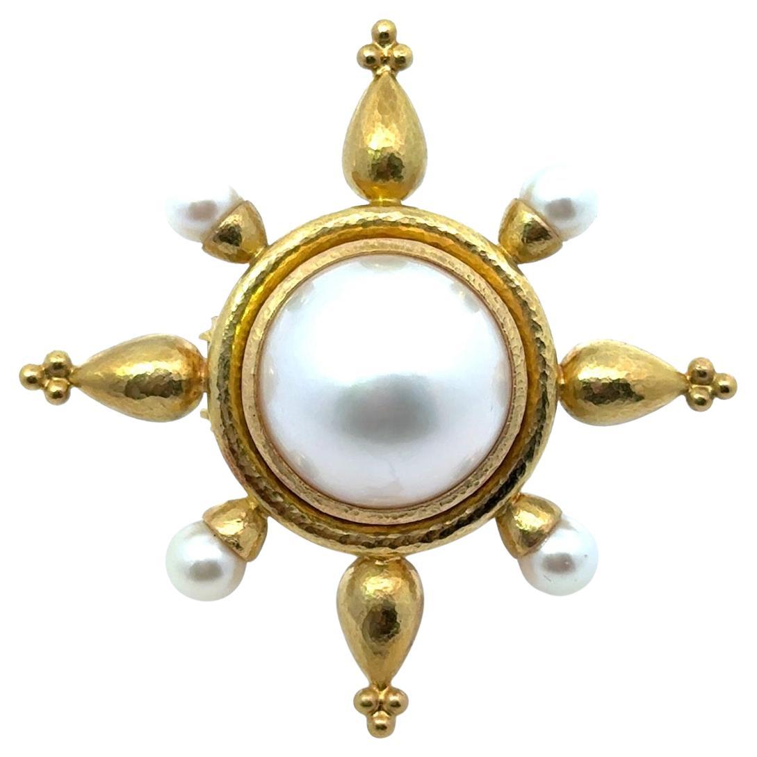 Elizabeth Locke, or 18K, pendentif / broche en perles de Mabe avec boucle repliable en vente